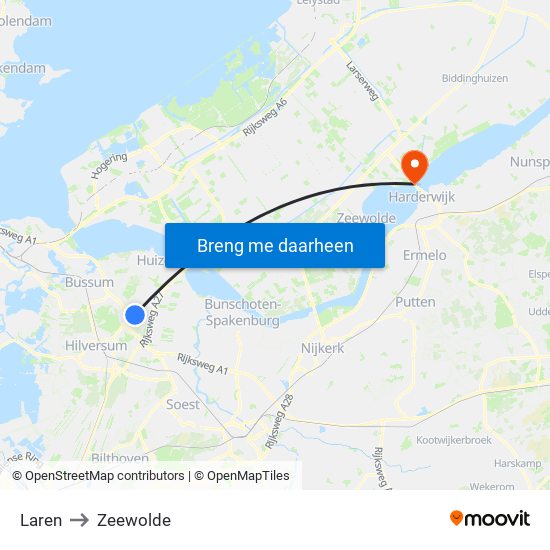 Laren to Zeewolde map