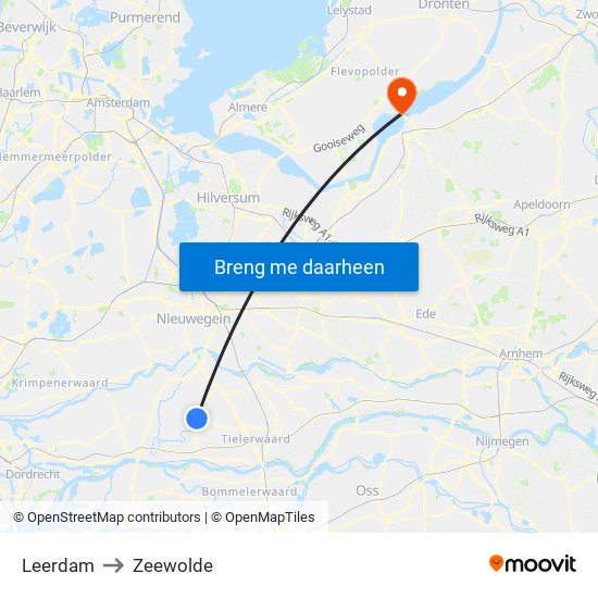 Leerdam to Zeewolde map