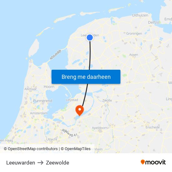 Leeuwarden to Zeewolde map