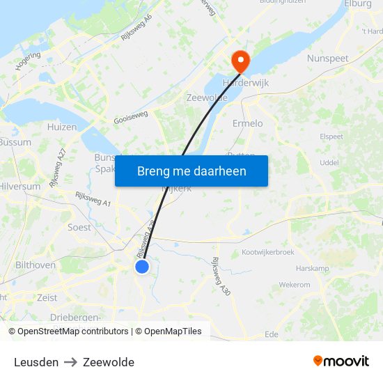 Leusden to Zeewolde map