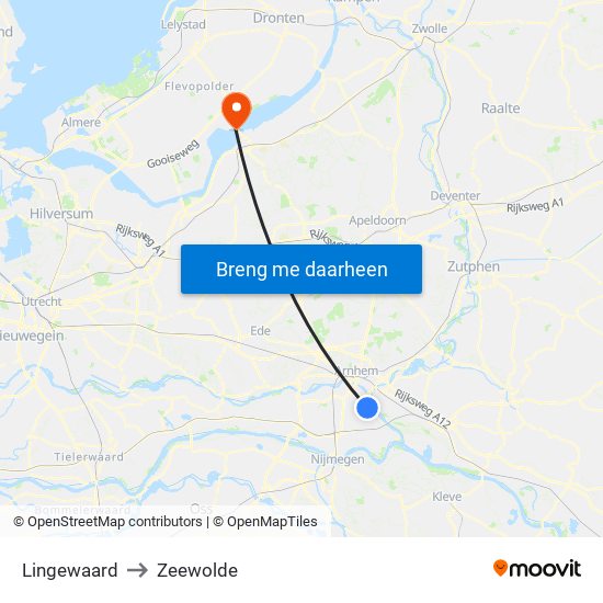 Lingewaard to Zeewolde map