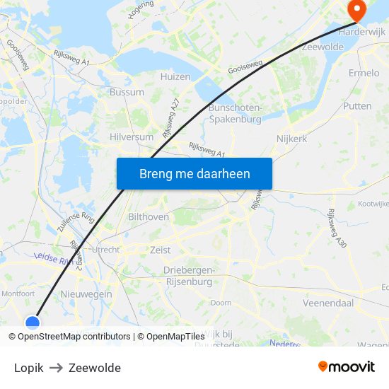 Lopik to Zeewolde map