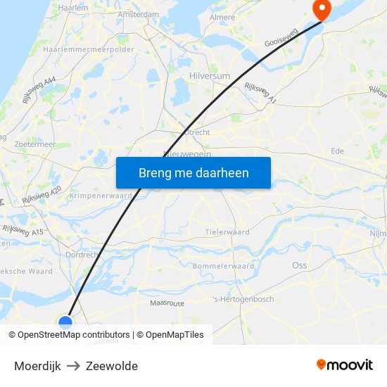 Moerdijk to Zeewolde map