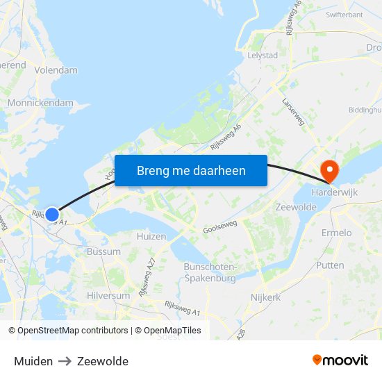 Muiden to Zeewolde map