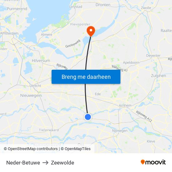 Neder-Betuwe to Zeewolde map