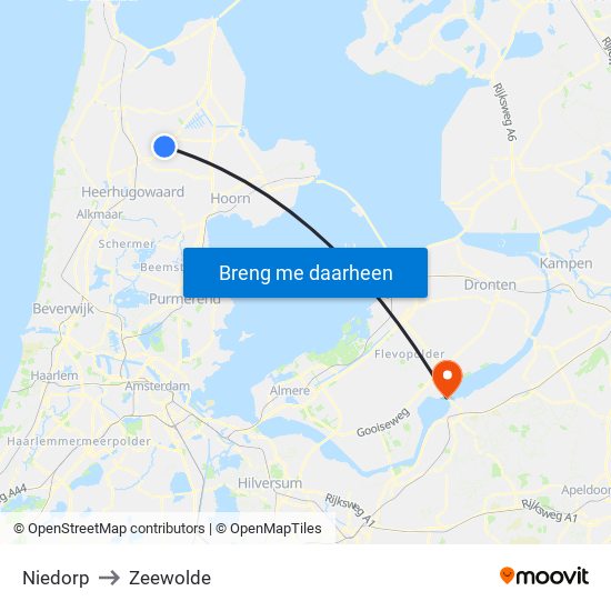 Niedorp to Zeewolde map