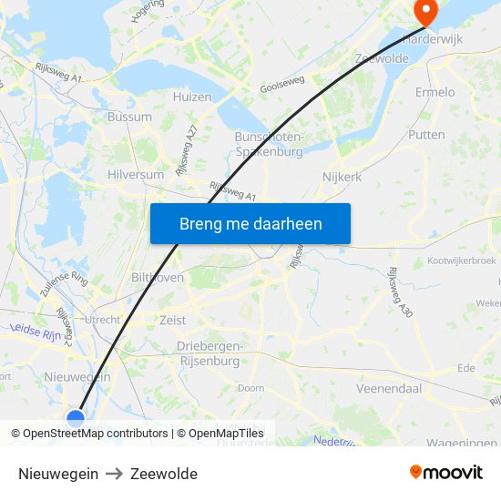 Nieuwegein to Zeewolde map