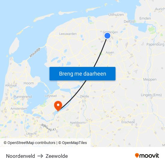 Noordenveld to Zeewolde map