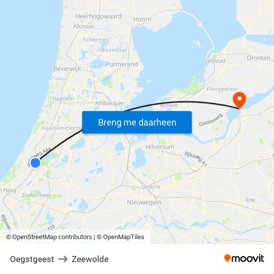 Oegstgeest to Zeewolde map