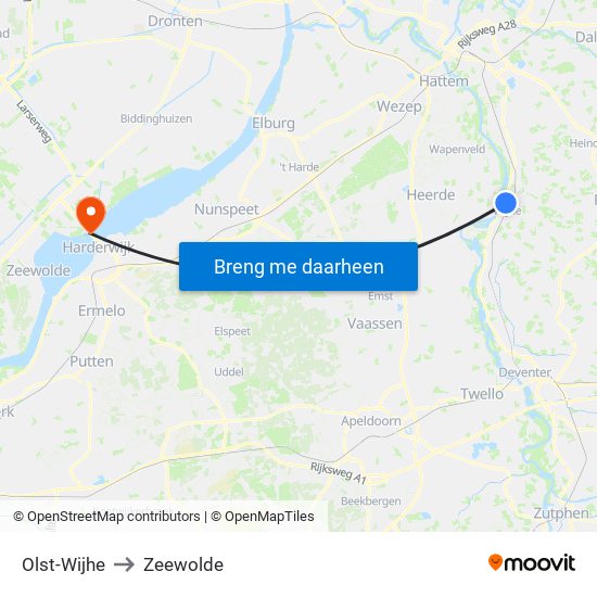 Olst-Wijhe to Zeewolde map