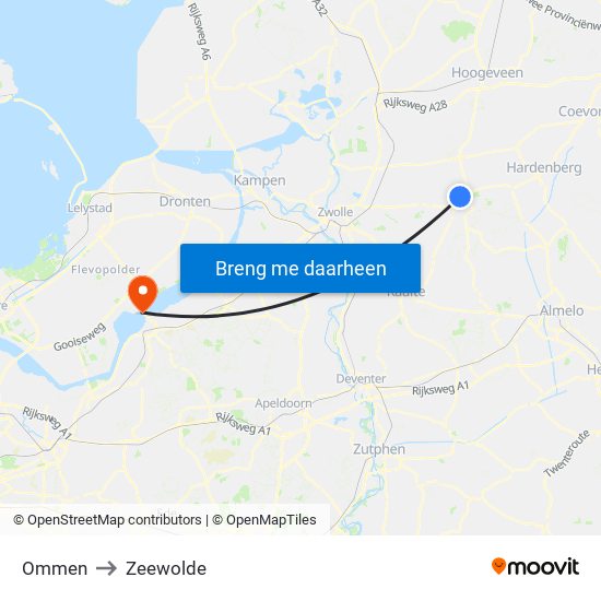 Ommen to Zeewolde map