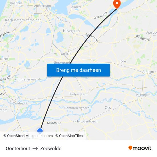 Oosterhout to Zeewolde map