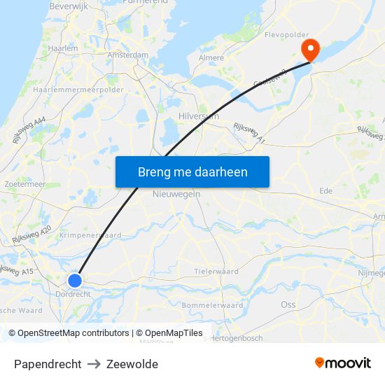 Papendrecht to Zeewolde map