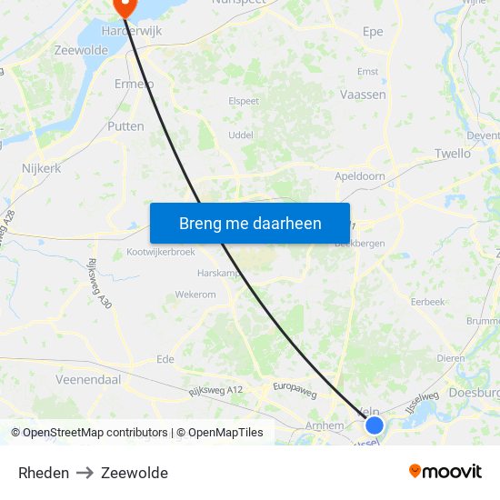 Rheden to Zeewolde map