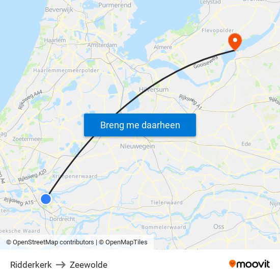 Ridderkerk to Zeewolde map