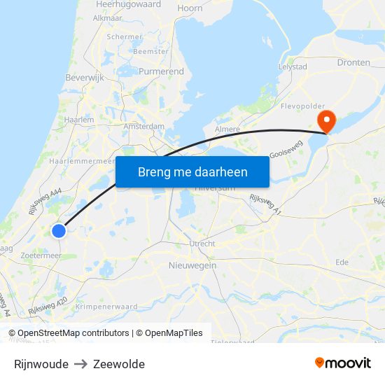 Rijnwoude to Zeewolde map