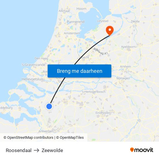 Roosendaal to Zeewolde map