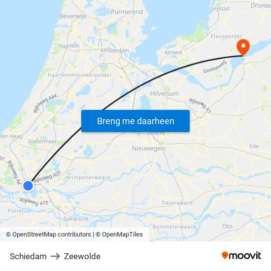 Schiedam to Zeewolde map