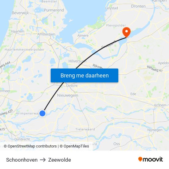 Schoonhoven to Zeewolde map