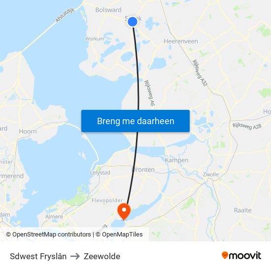 Sdwest Fryslân to Zeewolde map