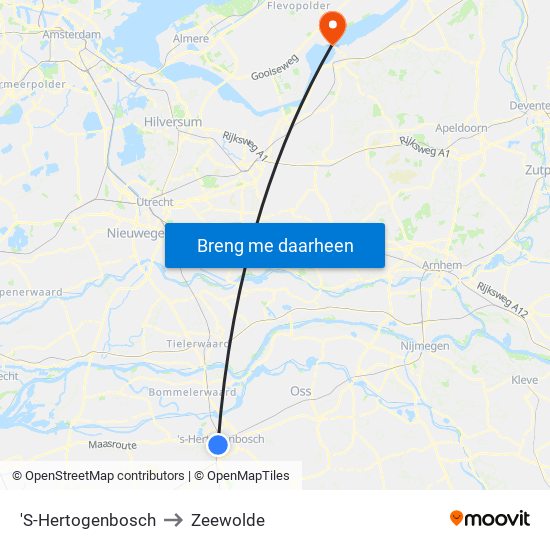 'S-Hertogenbosch to Zeewolde map