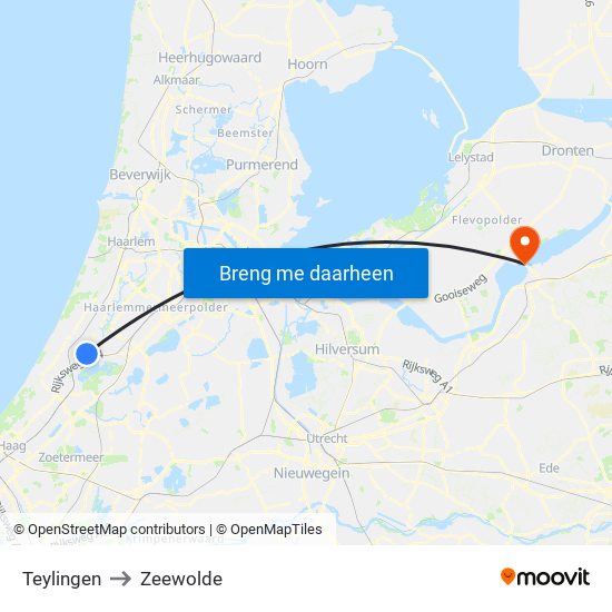 Teylingen to Zeewolde map