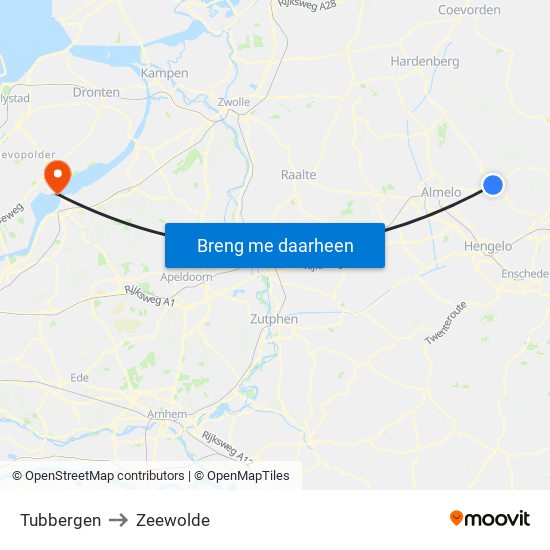 Tubbergen to Zeewolde map