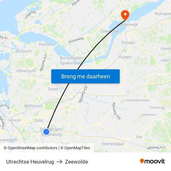 Utrechtse Heuvelrug to Zeewolde map