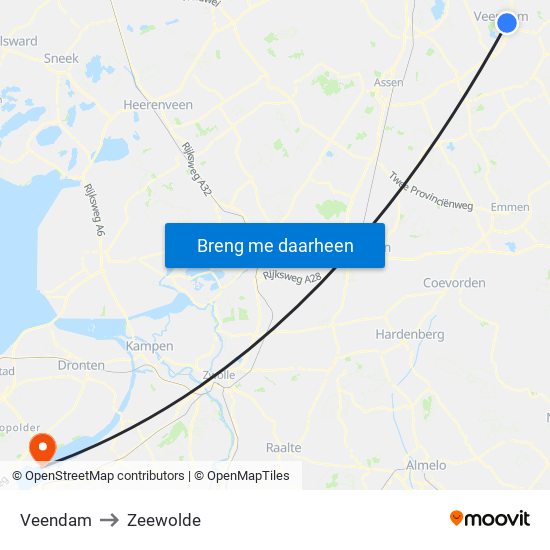 Veendam to Zeewolde map