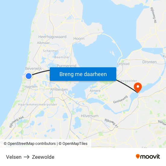 Velsen to Zeewolde map