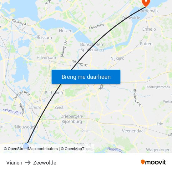 Vianen to Zeewolde map