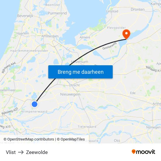Vlist to Zeewolde map