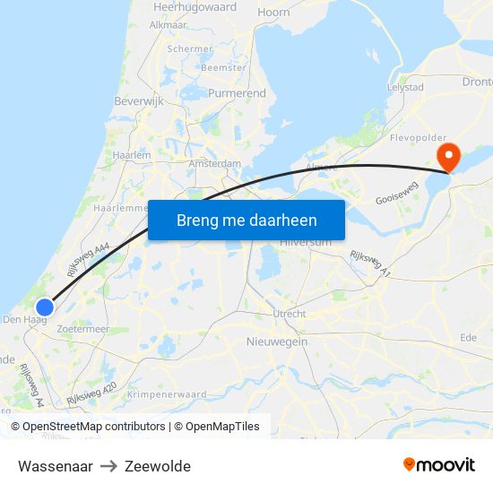 Wassenaar to Zeewolde map