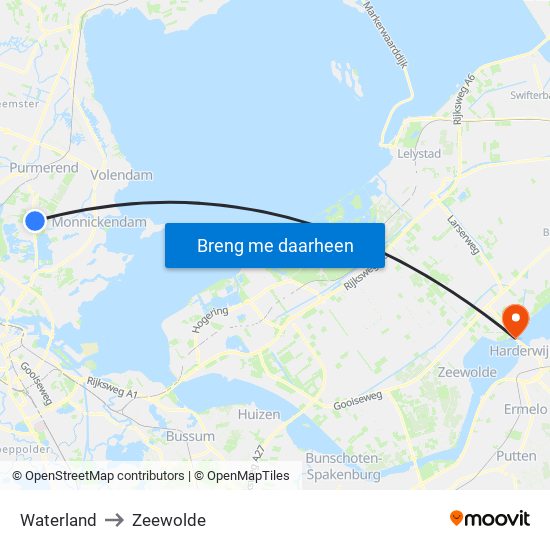 Waterland to Zeewolde map