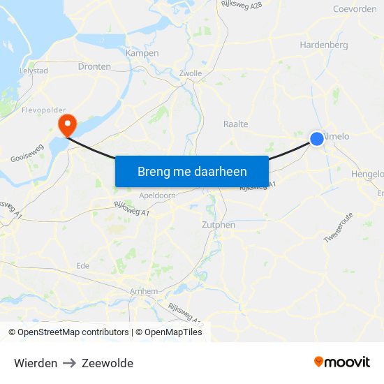 Wierden to Zeewolde map