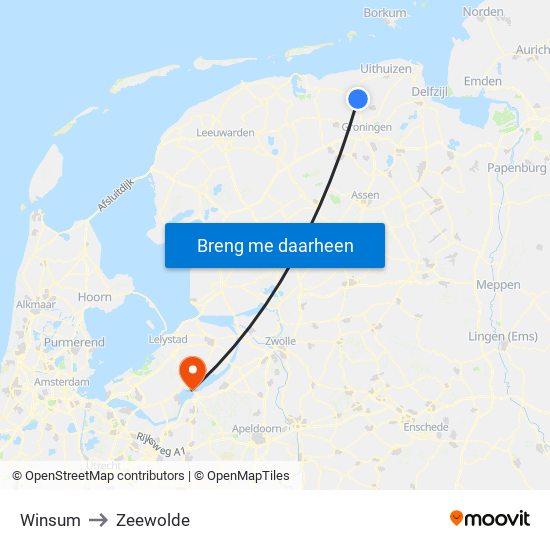 Winsum to Zeewolde map