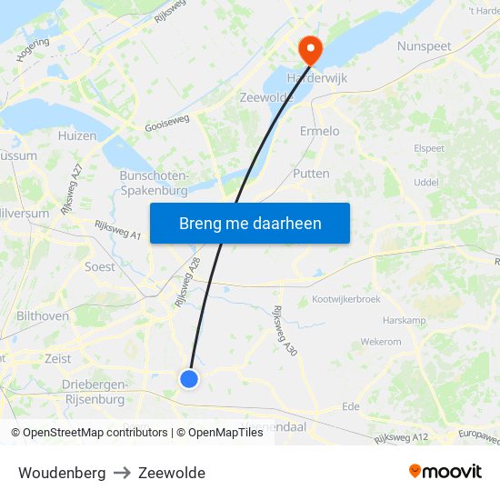 Woudenberg to Zeewolde map