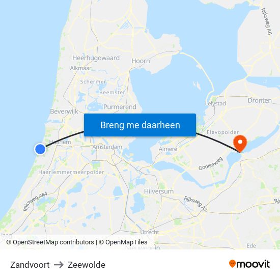 Zandvoort to Zeewolde map