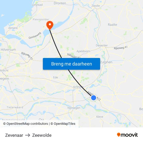 Zevenaar to Zeewolde map