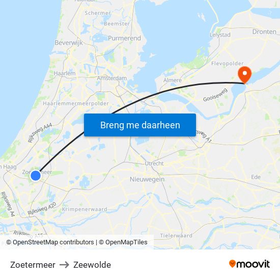 Zoetermeer to Zeewolde map