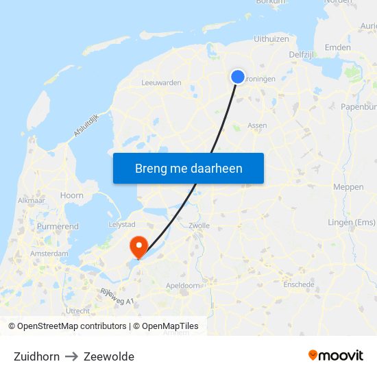 Zuidhorn to Zeewolde map
