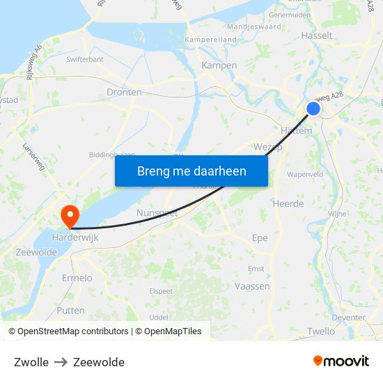 Zwolle to Zeewolde map