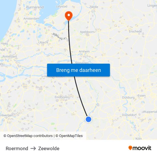 Roermond to Zeewolde map