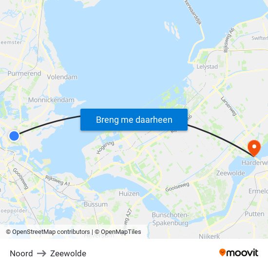 Noord to Zeewolde map