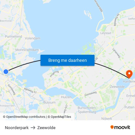 Noorderpark to Zeewolde map
