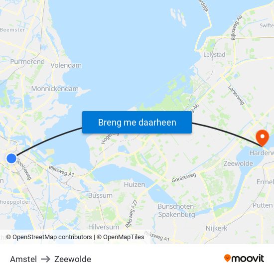 Amstel to Zeewolde map