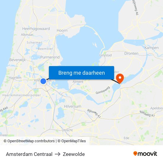 Amsterdam Centraal to Zeewolde map