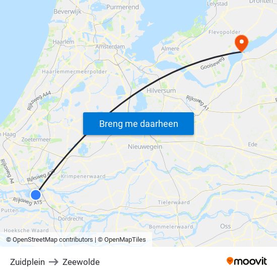 Zuidplein to Zeewolde map