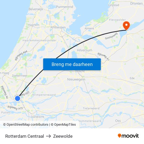 Rotterdam Centraal to Zeewolde map