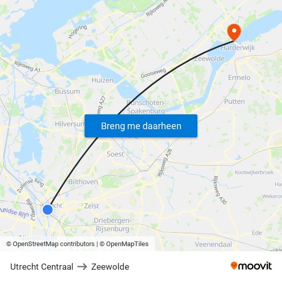 Utrecht Centraal to Zeewolde map